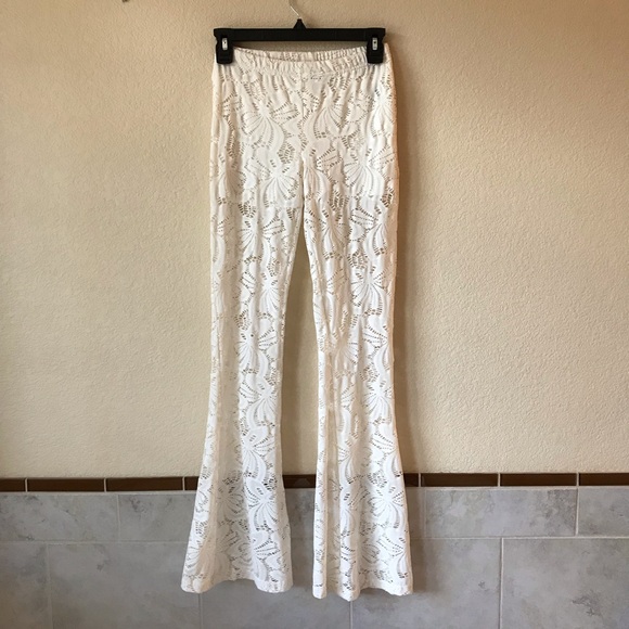 Almost Famous Pants - Almost Famous Womens White Lace Flared Pants